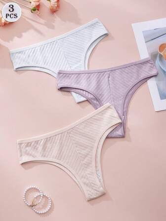 3 件装女士纯色三角裤，透气舒适内裤，少女适用