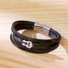 1 件男士时尚吉他设计编织仿皮手链，创意朋克派对礼品配件，男女通用仿皮带吉他吊饰 - 編織手鍊 - 查看 8