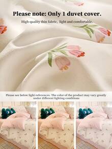 1 件粉色郁金香花卉图案羽绒被套，温馨北欧简约风格，无填充物，适合所有季节居家卧室宿舍单人床、双人床、双人床、大床 - 鬱金香 - 查看 5