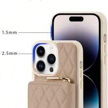 1pc Rhombus Pattern Fragrant Leather Phone Pouch, Quilted Sheepskin Design, Crossbody Leather Chain Wallet Card Holder Case, Suitable For Women, Compatible With IPhone 16, 15, 14, 13, 12, 11 Pro Max In Black/Apricot/Pink/Khaki