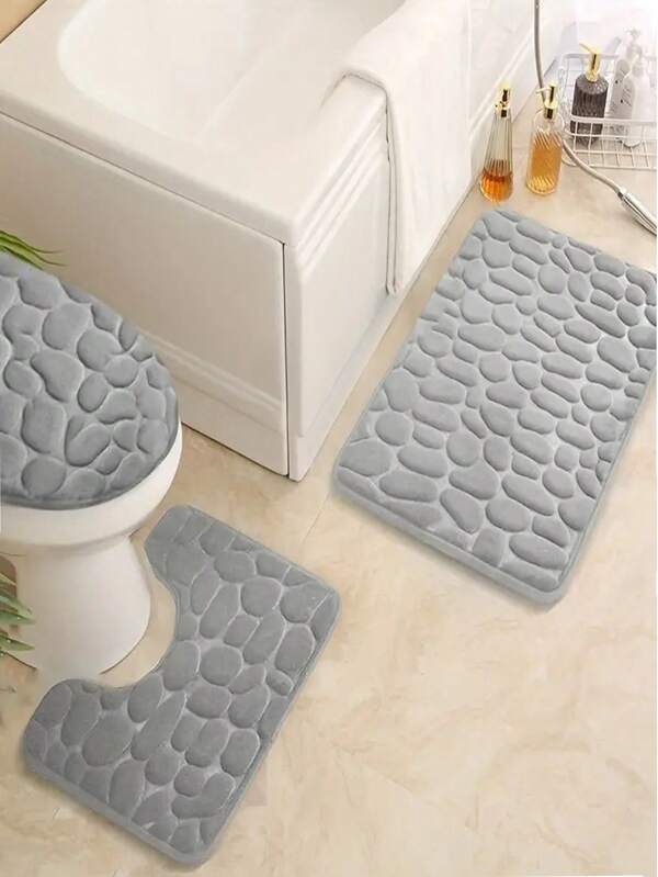 3pcs Bathroom Small Stones Non-Slip, Absorbent, Soft Pebble Bathroom 3 Pieces Set, Thick Embossed Soft Skin-Friendly Dirt-Resistant Small Rugs & Mats Room Decor Bathroom Accessories Back To School