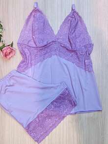 Baby Doll Microfiber Lace Comfort Without Padded Pajamas Short Doll - 540 - Lilac Purple - View 1