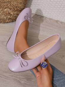 Fashionable Versatile Cute Bowknot Soft Bottom Flats, 2025 - Purple - View 3