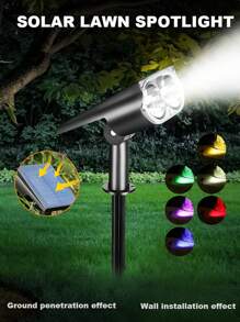 Solar Ground Light, White/Warm/RGB Light, Dual Use For Ground & Wall, Self-Illuminating At Night After Charging In Daytime, 150° Rotatable, IP65 Waterproof & Anti-Lightning Design, Outdoor Landscape Lighting, Garden & Camping Atmosphere Maker