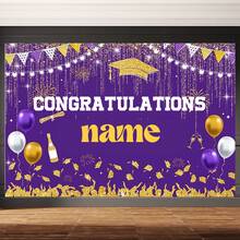 Pancarta personalizable de fondo de graduación 2025 en púrpura y oro con el texto "Clase de 2025" y "¡Felicitaciones, lo lograste!" Tema de fiesta personalizable con nombre y decoración perfecta para la fiesta de graduación 2025 - Blanco - Ver 5