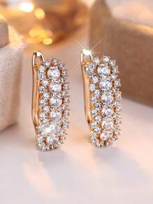 Vanel 2 pièces Boucles d'oreilles en cuivre incrusté de cubique zirconium étincelant, convenant pour les fêtes, les banquets, la décoration de mariage des femmes, des accessoires de bijoux de mariage élégants