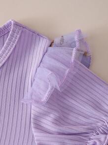 Girls Summer New Mesh Embroidered Floral Trim Short Sleeve Dress