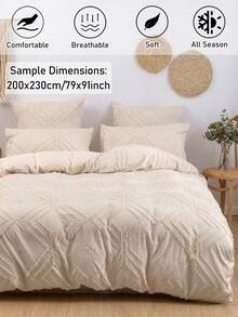 Set de edredón de 3 piezas con estampado de arpillera de color caqui, textura acolchada de poliéster, estilo bohemio shabby chic para uso en todas las estaciones, tamaño Queen, sin relleno - Caqui - Ver 2