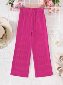 Tween Mädchen Sommerhose Einfarbig mit Schleifendekor und weitem Bein und taillierter Taille, lange Hose