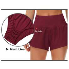 Running Shorts For Women With Liner High Waisted Lightweight Womens Workout Shorts With Pocket - Màu Đỏ Sâu - Xem 6