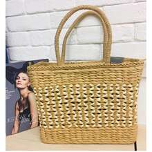 1pc Super popular  woven straw bag, Korean chic beach resort handbag, suitable for gatherings, photo shoots, commuting, and casual travel. - 卡其色01 - 查看 3