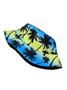 Cappello a secchiello stampato con albero di cocco su entrambi i lati, cappello da sole casual da esterno con protezione, adatto per uomo e donna, ideale per viaggi e vacanze