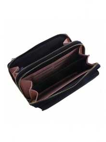 双拉链大容量长款钱包，女士斜挎手机包，手拿包，迷你钱包，腕包 - 黑色 - 查看 3