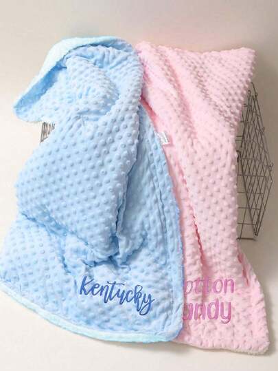 70cm X 100cm Girls Pink Boys Blue Plush Fleece Blanket, Double Layer Cotton Nap Blanket, Customizable With Preferred Letters, Suitable For Stroller, Sofa, Nursery Nap, Outdoor Use, Gift