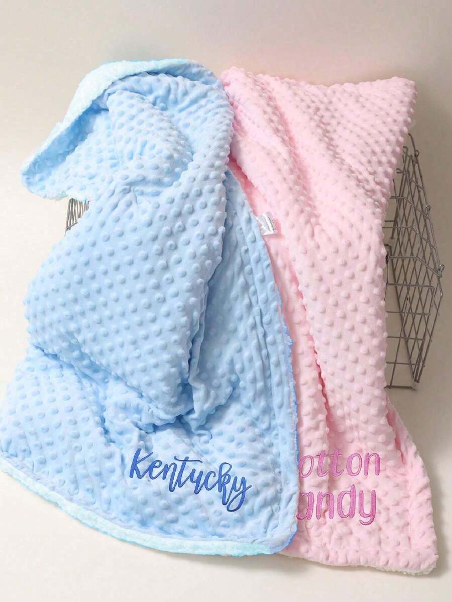 70cm X 100cm Girls Pink Boys Blue Plush Fleece Blanket, Double Layer Nap Blanket, Customizable With Preferred Letters, Suitable For Stroller, Sofa, Nursery Nap, Outdoor Use, Gift, Multi-Scenario - Multicolor - View 1