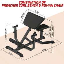 Studyset 2-In-1 Roman Chair & Preacher Curl Bench Multi-Function Heavy-Duty Hyperextension Bench With Adjustable Height For Arms, Ab, Back, Glute & Leg Exercise Home Workouts,Exercise Equipment For Home - Black - View 4