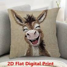 1 Peça Capa de Almofada de Veludo de Poliéster Pêssego, Estampado com Pintura em Aquarela Caprichosa de um Burro Sorridente - Impressão Única Face, Não Bordada, Estilo Country, Com Zíper, Lavável em Máquina, Adequada para Decoração de Sofá e Cama, Medida 45x45cm