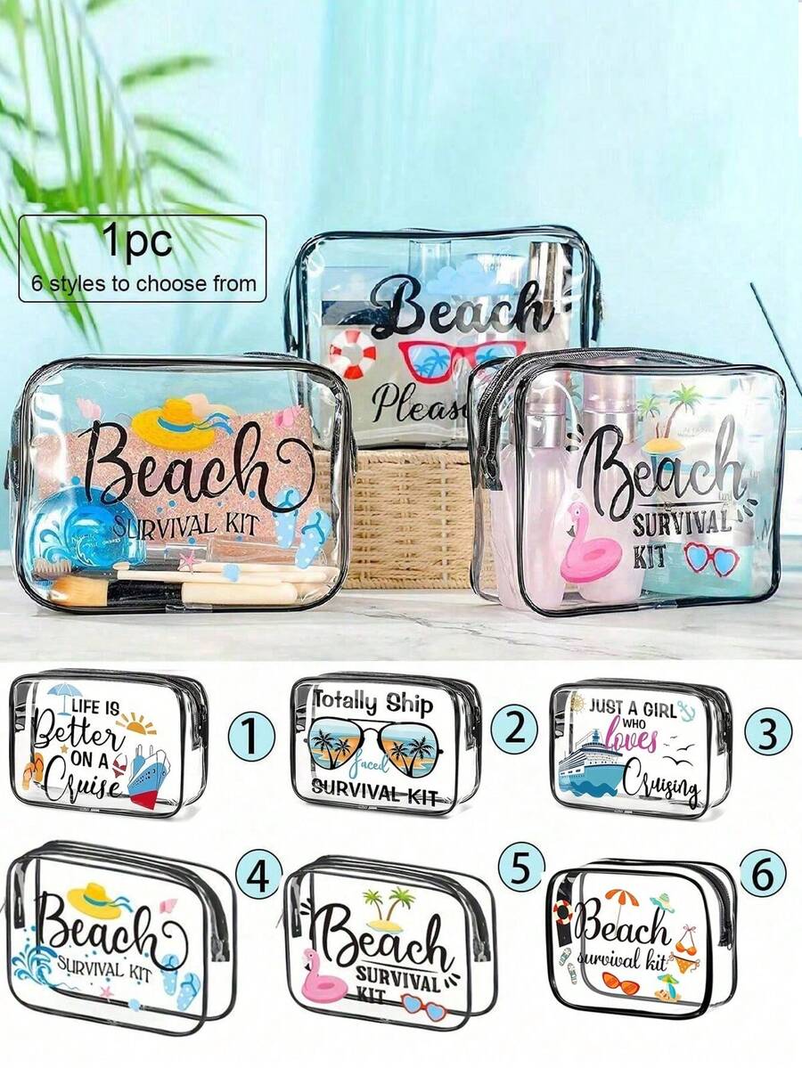 6 Style Beach Summer Letter Pattern Multifunctional Transparent Waterproof Pvc Bag, Travel Cosmetic Bag, Travel Toiletry Trousers, Toiletry Travel Bag, Themed Beach Bag, Suitable For Men And Women Hello Summer, Business Travel, Bathroom, Travel Essentials, Cruise Essentials, Women Dress Party, Postman Essentials Makeup Bag Makeup Bags Makeup Organizer Make Up Organizer Makeup Storage Makeup Pouch Make Up Pouch