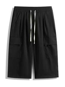 大码 7 分工装短裤，直筒宽松工装休闲裤，适合春夏季 - 黑色 - 查看 5