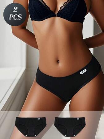 2 paquets de culottes basses pour femmes - Culottes sexy à imprimé lettres - Sous-vêtements en coton confortables