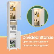 VASAGLE Modern Slim Bathroom Storage Cabinet With Door-Activated Lights And Adjustable Shelves - Tall Freestanding Organizer - View 3