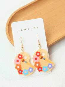 1 par de pendientes de pintura acrílica en forma de paleta, con pinceles, diseño de flores coloridas, pendientes encantadores adecuados para uso diario de las mujeres, accesorios de regalo