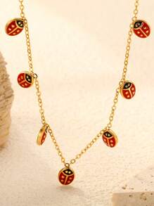 1 pieza Collar de acero inoxidable dorado con forma de escarabajo lindo, accesorio de moda para mujer, estilo bohemio vintage, joya de regalo para fiestas