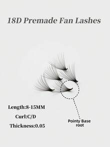 600Fans Per Box Premade Fan Lashes Pointy Base Loose Fan Lashes 10D/12D/14D/16D/18D/20D Promade Fan Lashes 0.05mm Thickness 8-15MM In D Curl For Eyelashes Extension - D - View 7