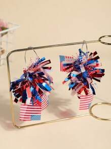 2 pièces Boucles d'oreilles à feux d'artifice larges et brillantes, boucles d'oreilles de fête exagérées de style de rue rouges/blanches/bleues, boucles d'oreilles pour femmes avec ambiance de festival