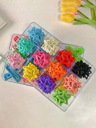 50/30/10pcs/1pc Colorful Star BB Hair Clips, Cute Y2K Star Hair Clips For Girls, Simple Metal Snap Hair Accessories For Women, Hair Styling Tools, Beauty Accessories, Women Curling Hair Accessories, Autumn, Travel, Hair Styling Tools