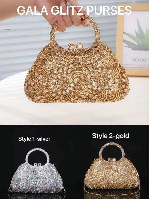 1 bolsa de noite luxuosa e brilhante, elegante bolsa feminina cravejada de cristais, bolsa de maquiagem e perfume da moda, bolsa clutch feita à mão com detalhes em diamantes metálicos, adequada para amigas sofisticadas que vão a festas, galas, reuniões e banquetes (serve para celulares de 6 polegadas)