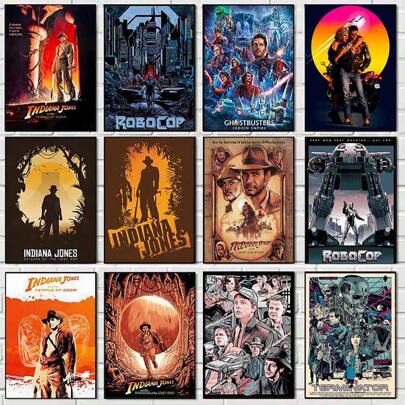 1pc Wall Arts Posters FramelessPop Movie J-Jaws Indiana Jones Poster Frameless Poster Kraft Club Bar Retro Poster Wall Art Painting Bedroom House Decoration Optional Frame