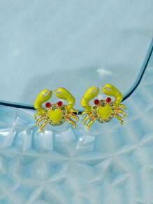 1 par de pendientes con diseño de cangrejo con forma de corazón, pendientes de animal marino 3D, adecuados para el uso en vacaciones y viajes de las mujeres