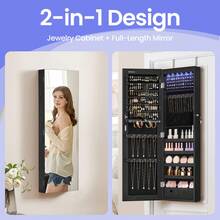 SONGMICS Hanging Jewelry Cabinet, Wall-Mounted With LED Interior Lights Jewelry Organizer, Door-Mounted Organizer, Full-Length Mirror, Gift Idea - Black - View 4