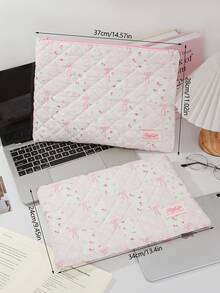 Cute Floral Print Quilted Design Laptop Bag 11 Inch/13 Inch Pink Ribbon Bow Computer Handbag Fashionable Grid Tablet Sleeve Bag Portable Travel Laptop Organizer Bag With Zipper Good Idea For Wedding Bridesmaid Gifts, Mom Gifts, Birthday Gifts, Gifts, Back To School Gifts - Pink - View 8