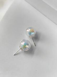 1 par de dulces aretes de botón de bola de vidrio con Burbujas de Jabón de Verano para mujer uso diario