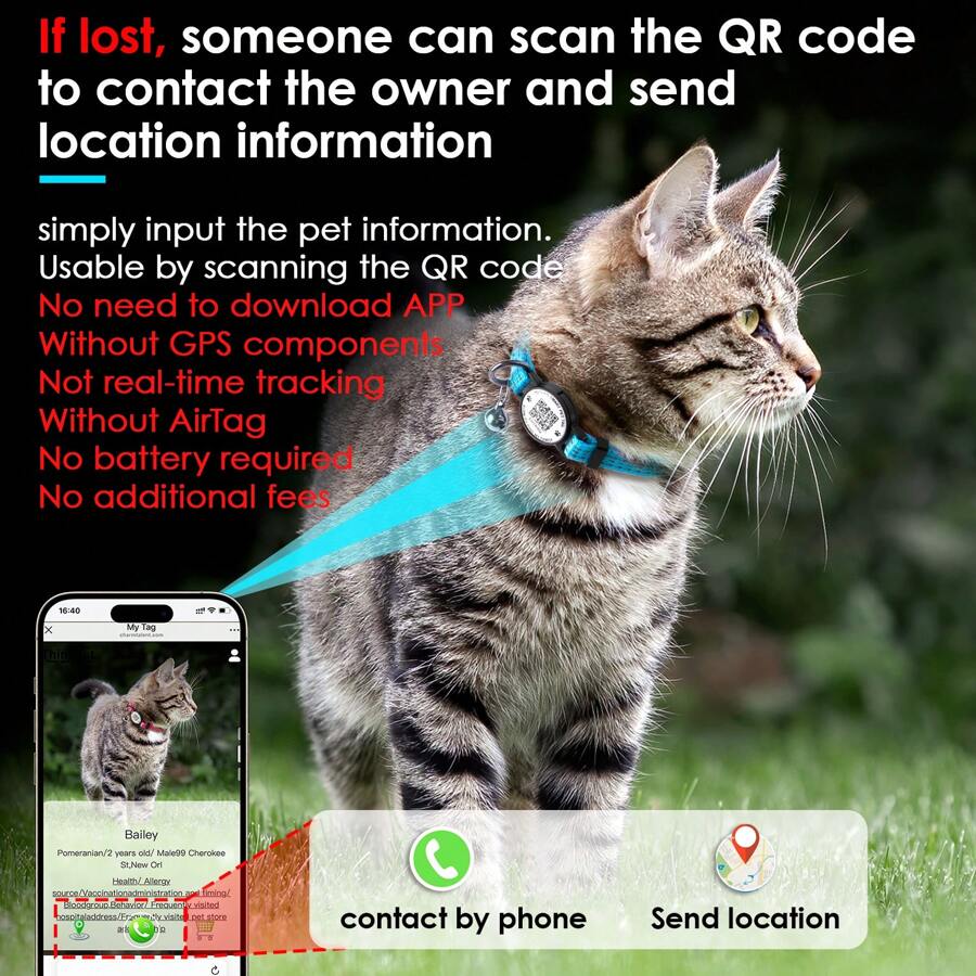 Catpro 1Pc Smart ID Cat Collar, With Pet ID Tag Anti-Lost Feature, Equipped With Bell And Reflective Design, Adjustable Collar (Note: NO GPS, No Need To Download App, Scan QR Code With Camera To Access Pet Profile)