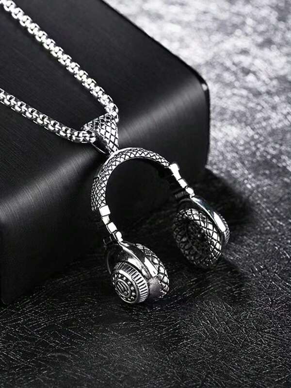1pc Unisex Stainless Steel Audio Earphone Pendant Necklace, Music Hip-Hop Retro Necklace