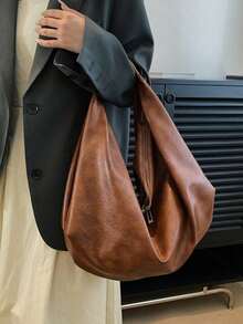 Fashionable, Simple And Soft Artificial Leather Large Capacity Shoulder Bag, Can Be Used As A Handbag, Suitable For Shopping And Commuting. - Brown - View 3
