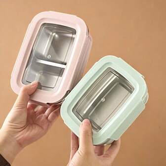 1 pieza Caja de almuerzo dividida de acero inoxidable 304 con tapa desmontable, recipiente de almuerzo portátil sellado a prueba de fugas, caja bento de gran capacidad reutilizable con compartimentos individuales/dobles, recipiente para ensalada de frutas, caja conservadora de alimentos, apta para lavavajillas y microondas, adecuada para uso estudiantil y adulto en el hogar, la escuela, la oficina, campamentos al aire libre, picnics, viajes, vuelta al colegio