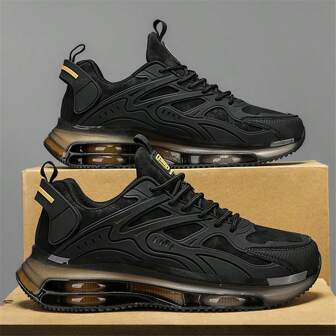 Men's Running Shoes, Lightweight Cushioned Lace-Up Sports Shoes, Fashionable Thick Sole Casual Athletic Sneakers For Men, Breathable & Shock-Absorbing, Suitable For Outdoor Activities