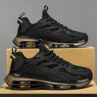 男士跑步鞋，轻便缓震系带运动鞋，时尚厚底男士休闲运动鞋，透气减震，适合户外活动