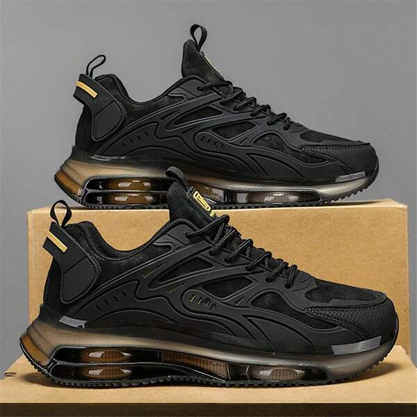 Men's Running Shoes, Lightweight Cushioned Lace-Up Sports Shoes, Fashionable Thick Sole Casual Athletic Sneakers For Men, Breathable & Shock-Absorbing, Suitable For Outdoor Activities