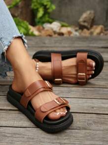 Women's Simple Slippers/Sandals, Beach Vacation Casual Open-Toe Thick-Soled Shoes, Comfortable Slide Flat Fashion Sandals