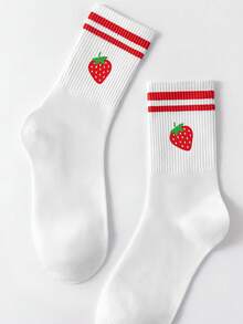 5 Pairs,1 Pair, ,Strawberry Cartoon Element Printed Mid-Calf Socks,Red Double Stripe Mid-Calf Socks,Strawberry Outfit Matching,Fringed Socks,Women's Fringed Socks,Fall Clothes,Accessories, Knee High Socks,Halloween Gifts,Stitch Stuff,Christmas Gifts,Kids' Socks,Lace Socks,Bubble Socks - Multicolor - View 5