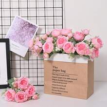 1 pieza/3 piezas Flores artificiales de seda Ramo de peonías y rosas falsas para decoración de primavera y otoño, bodas, ramos de novia, hogar, comedor, dormitorio, cocina, macetas, jarrones, Día de la Madre, Día del Padre, fiestas, decoración de fiestas, decoración de jardín exterior