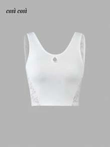 1 pezzo Nuovo serbatoio primavera/estate da donna, pizzo traforato, casual elegante, indossabile anche all'esterno, colore unito minimalista, adatto per le vacanze