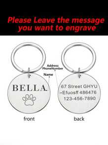 1pc Customizable Laser Engraved Personalized Text Metal Pet ID Tag, Metal Pet Cat/Dog Tag For Anti-Loss