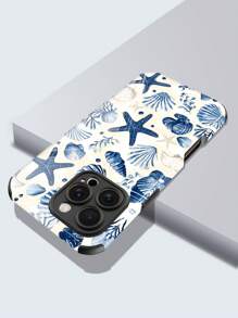 1 stuk nieuw ontwerp romantisch oceaanthema schelp- en zeesterrenpatroon schokbestendig anti-val zacht TPU + PC 2-in-1 materiaal telefoonhoesje compatibel met Apple 16/16Plus/16Pro/16ProMax