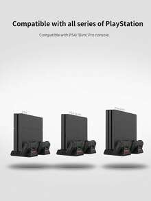 iplay P-4 配件多功能散热支架，带双把手，充电站带 12 个游戏卡槽，适用于 4 款 Slim/Pro 游戏机（黑色） - 黑色 - 查看 3